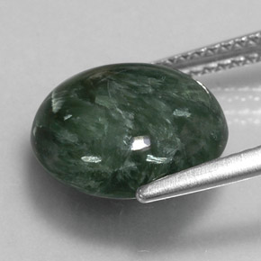 Serafinite naturale verde da 4,68 ct, taglio rotondo, opaco