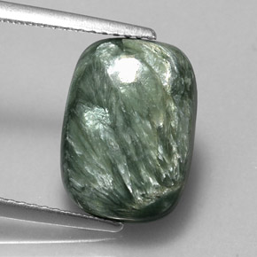 Serafinite naturale verde da 5,42 ct, taglio a cuscino, opaco