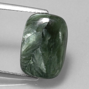 Serafinite naturale verde da 5,47 ct, taglio a cuscino, opaco