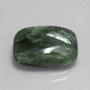 Serafinite naturale verde da 5,47 ct, taglio a cuscino, opaco