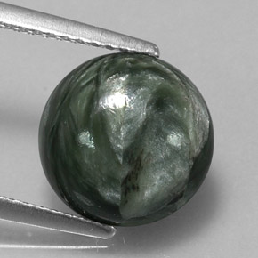 Serafinite naturale verde da 3,36 ct, taglio rotondo, opaco