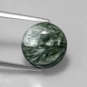 Serafinite naturale verde da 4,88 ct, taglio rotondo, opaco
