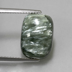 Serafinite naturale verde da 5,57 ct, taglio a cuscino, opaco