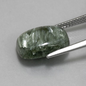 Serafinite naturale verde da 5,57 ct, taglio a cuscino, opaco