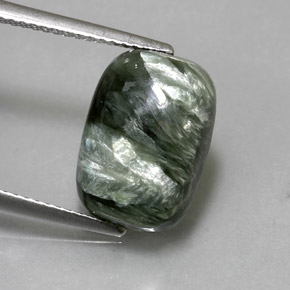 Serafinite naturale verde da 5,57 ct, taglio a cuscino, opaco