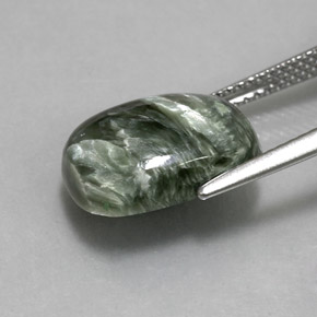 Serafinite naturale verde da 5,57 ct, taglio a cuscino, opaco