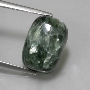 Serafinite naturale verde da 6,35 ct, taglio a cuscino, opaco