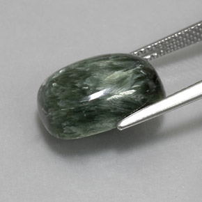 Serafinite naturale verde da 6,35 ct, taglio a cuscino, opaco