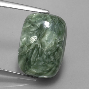 Serafinite naturale verde da 6,06 ct, taglio a cuscino, opaco