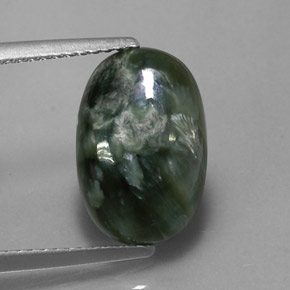 Serafinite naturale verde da 3,20 ct, taglio ovale, opaco
