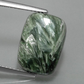 Serafinite naturale verde da 6,09 ct, taglio a cuscino, opaco