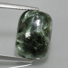Serafinite naturale verde da 5,73 ct, taglio a cuscino, opaco
