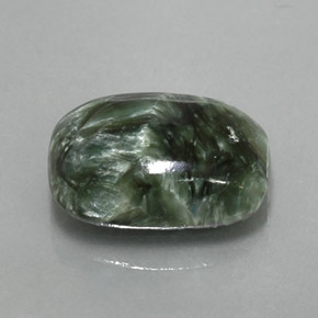 Serafinite naturale verde da 5,73 ct, taglio a cuscino, opaco