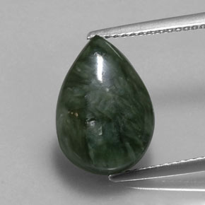 Serafinite naturale verde da 6,06 ct, taglio a pera, opaco