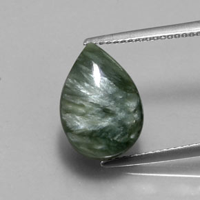 Serafinite naturale verde da 5,20 ct, taglio a pera, opaco