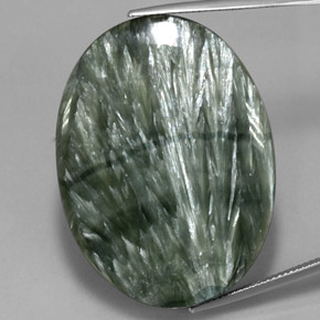 Serafinite naturale verde da 54,90 ct, taglio ovale, opaco