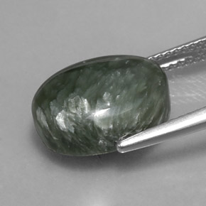 Serafinite naturale verde da 6,53 ct, taglio ovale, opaco
