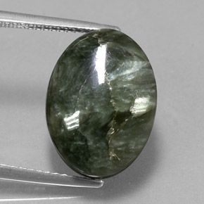Serafinite naturale verde da 9,33 ct, taglio ovale, opaco