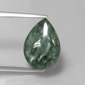 Serafinite naturale verde da 5,31 ct, taglio a pera, opaco