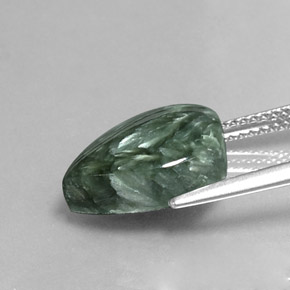 Serafinite naturale verde da 5,31 ct, taglio a pera, opaco