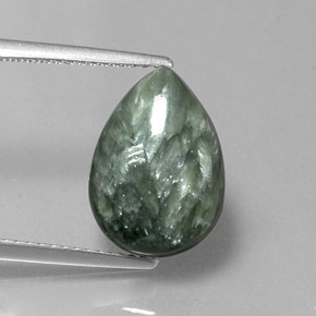 Serafinite naturale verde da 4,68 ct, taglio a pera, opaco