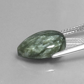 Serafinite naturale verde da 4,68 ct, taglio a pera, opaco