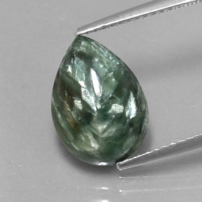 Serafinite naturale verde da 3,20 ct, taglio a pera, opaco