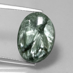 Serafinite naturale verde da 8,64 ct, taglio ovale, opaco