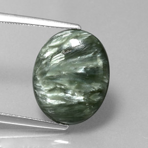 Serafinite naturale verde da 6,11 ct, taglio ovale, opaco