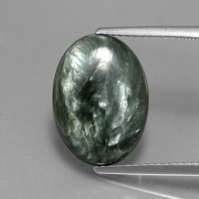 Serafinite naturale verde da 6,39 ct, taglio ovale, opaco