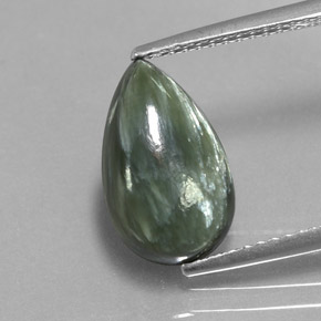 Serafinite naturale verde da 3,48 ct, taglio a pera, opaco