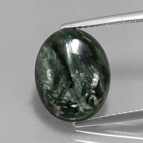 Serafinite naturale verde da 5,08 ct, taglio ovale, opaco