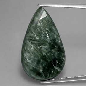 Serafinite naturale verde da 19,58 ct, taglio a pera, opaco