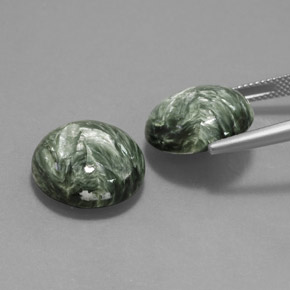 Serafinite naturale verde da 20,65 ct, taglio rotondo, opaco