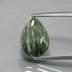 Serafinite naturale verde da 6,18 ct, taglio a pera, opaco