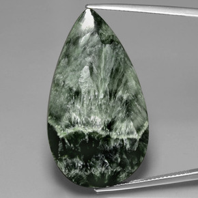 Serafinite naturale verde da 27,18 ct, taglio a pera, opaco