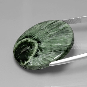 Serafinite naturale verde da 35,83 ct, taglio rotondo, opaco