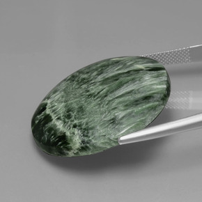 Serafinite naturale verde da 36,08 ct, taglio rotondo, opaco