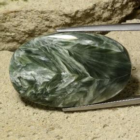 Serafinite naturale verde da 32,78 ct, taglio ovale, opaco