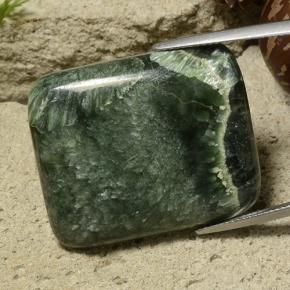 Serafinito Verde scuro naturale da 46.46 ct, Taglio a cuscino, Opaco
