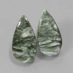 Serafinite naturale verde da 11,29 ct, taglio a pera, opaco
