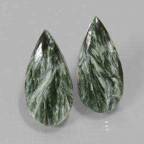 Serafinite naturale verde da 21,34 ct, taglio a pera, opaco