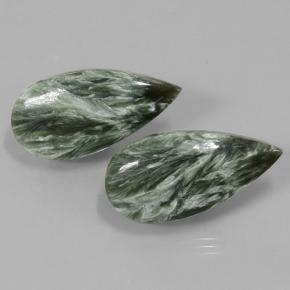 Serafinite naturale verde da 21,34 ct, taglio a pera, opaco