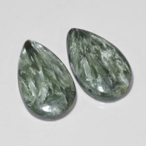 Serafinite naturale verde da 13,19 ct, taglio a pera, opaco