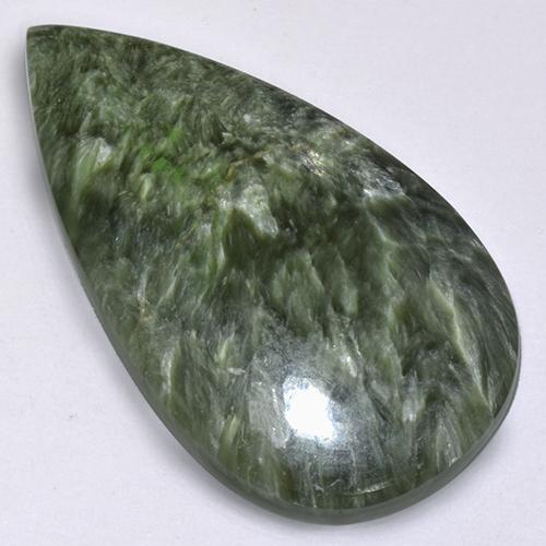 Serafinite naturale verde da 28,70 ct, taglio a pera, opaco