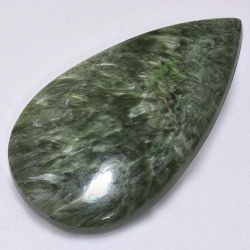 Serafinite naturale verde da 28,70 ct, taglio a pera, opaco