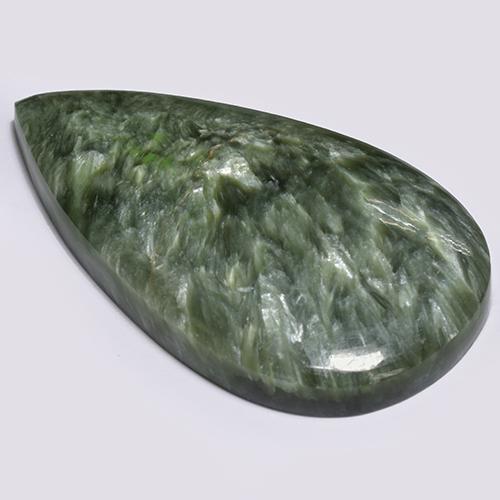 Serafinite naturale verde da 28,70 ct, taglio a pera, opaco