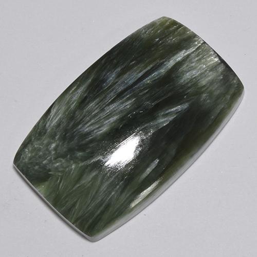 Serafinito Verde scuro naturale da 30.56 ct, Taglio a cuscino, Opaco