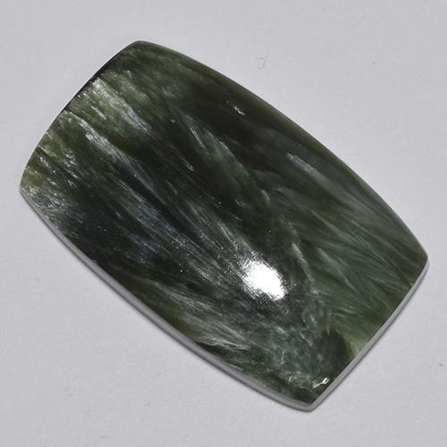 Serafinito Verde scuro naturale da 30.56 ct, Taglio a cuscino, Opaco