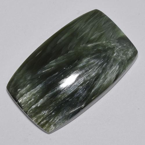Serafinito Verde scuro naturale da 30.56 ct, Taglio a cuscino, Opaco